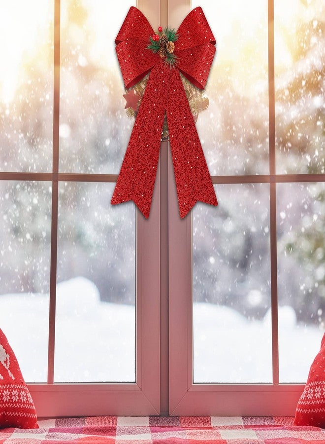 MCEAST 2 Pack Red Christmas Bows 12 x 18 Inches Xmas Wreaths Garland Bows with Pinecones for Christmas Tree Ornaments Sets Indoor Outdor Decoration - Image 5